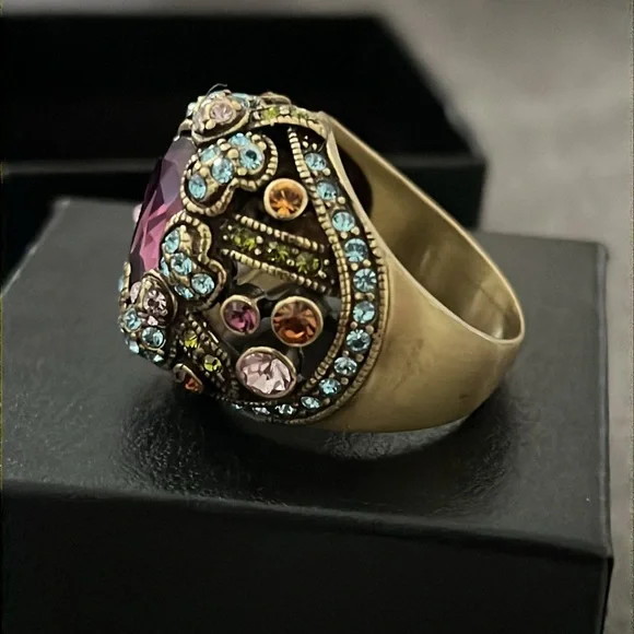 Heidi Daus Teardrop Amethyst Crystal Studded Statement Ring-10.5 - Picture 4 of 11